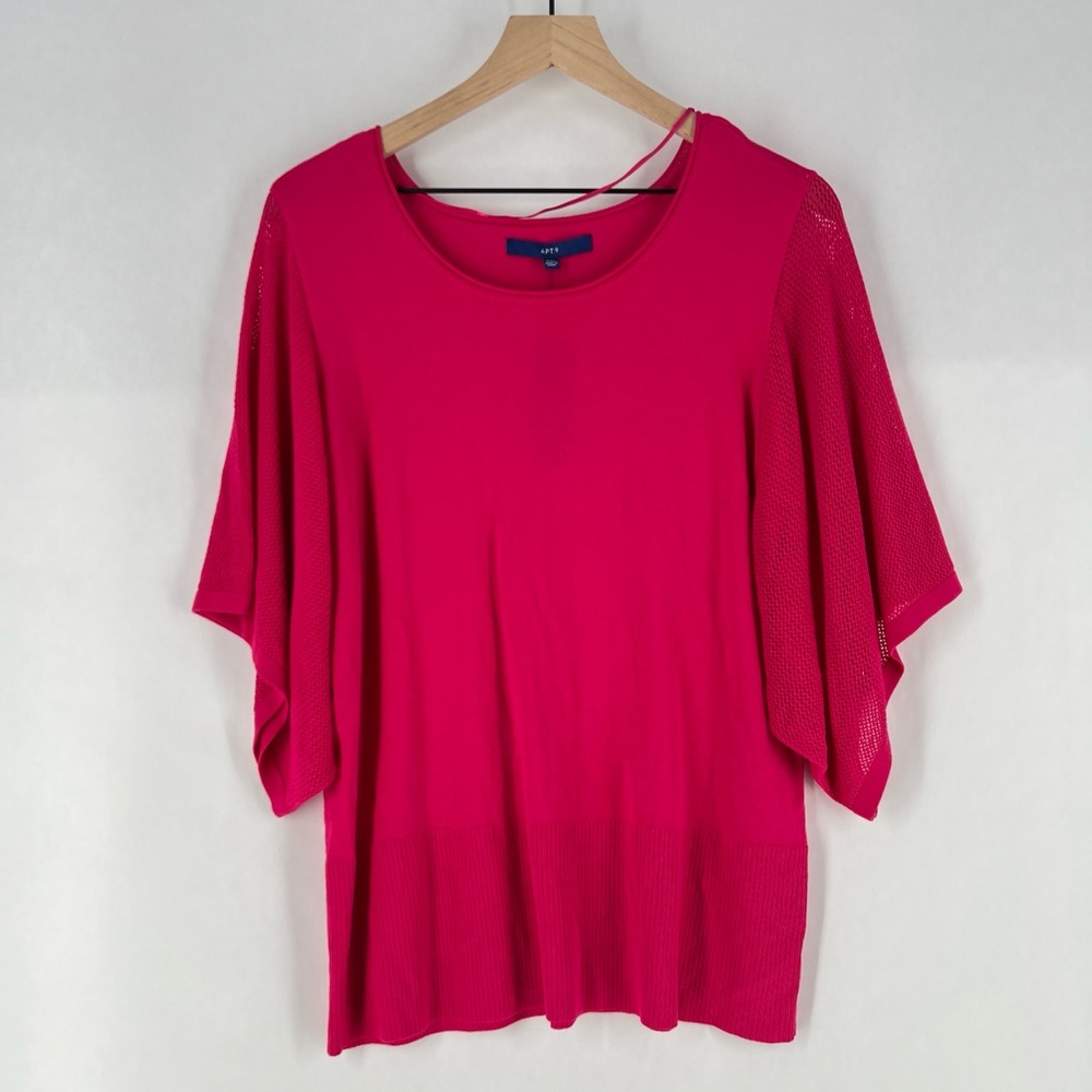 APT. 9 Perforated Mesh Wide Short Sleeve Dolman Knit Sweater‎ Pink XXL